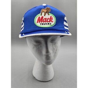 Deadstock Mack Trucks 3 Stripe Mesh Snapback Hat Cap Trucker Royal Blue Patch